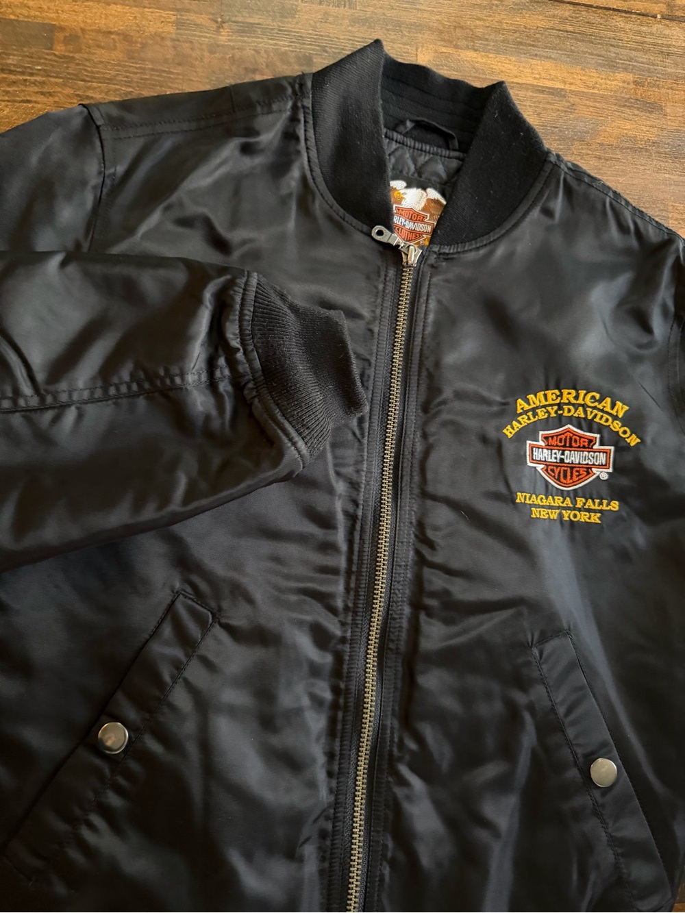 Harley Davidson Nylon Bomber Jacket Niagara Falls Embroidered Logo Men’s XS